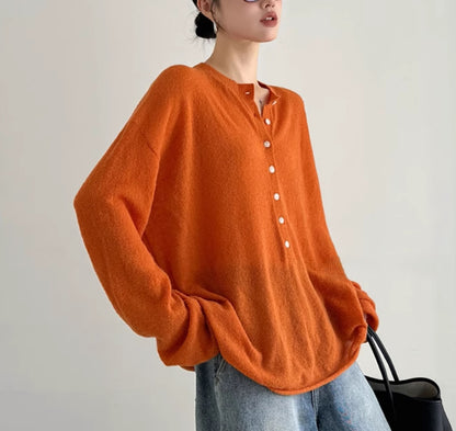 Warm Pumpkin Color Wool Knit Cardigan, Style Lazy Sweater Coat for Women
