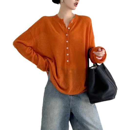 Warm Pumpkin Color Wool Knit Cardigan, Style Lazy Sweater Coat for Women