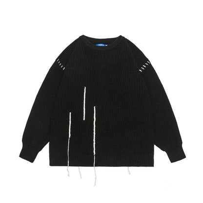 Tie-Detail Patchwork Design Unisex Loose Casual Knitwear