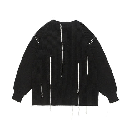 Tie-Detail Patchwork Design Unisex Loose Casual Knitwear